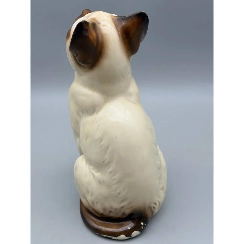 Vintage Siamese Cat Figurine Japan Blue Eyes Ceramic Mid Century 10